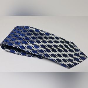 BACHRACH Neck Tie Silver and Blue Mod Pattern 100% Woven Silk Made in Italy ***